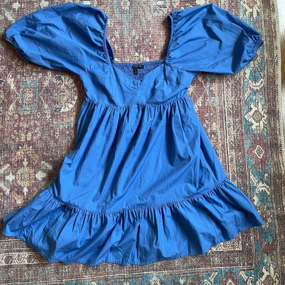 Banana Republic SmallPetite Blue Women’s Baby doll ruched Blue Puff Sleeve Dress
